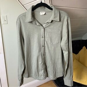 Pact Light Sage Green Organic Cotton Jersey Button-Up Shirt Small